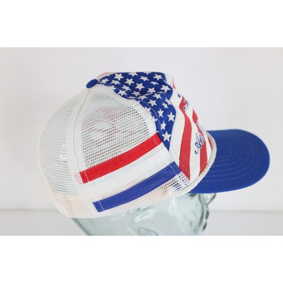 Vintage 70s 80s Distressed 3 Stripes Heating AC Flag Trucker Snapback Hat USA - Picture 6 of 9